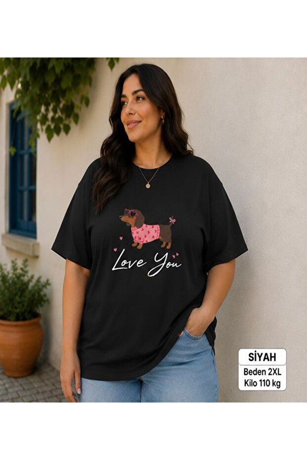 تي شيرت نسائي كبير الحجم مطبوع عليه Basic Love You Digital
