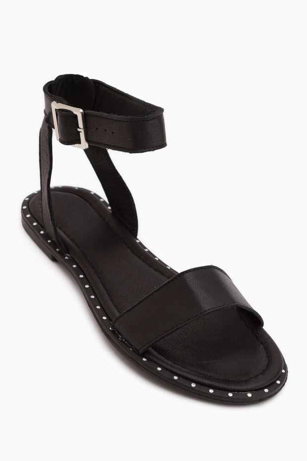 Winona Genuine Leather Black Ankle Buckle Women's Sandals