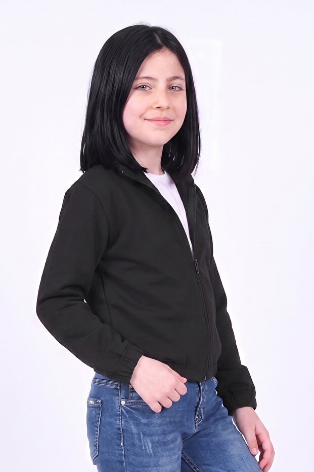 Girl's Stand Collar Zippered Basic Sweatshirt