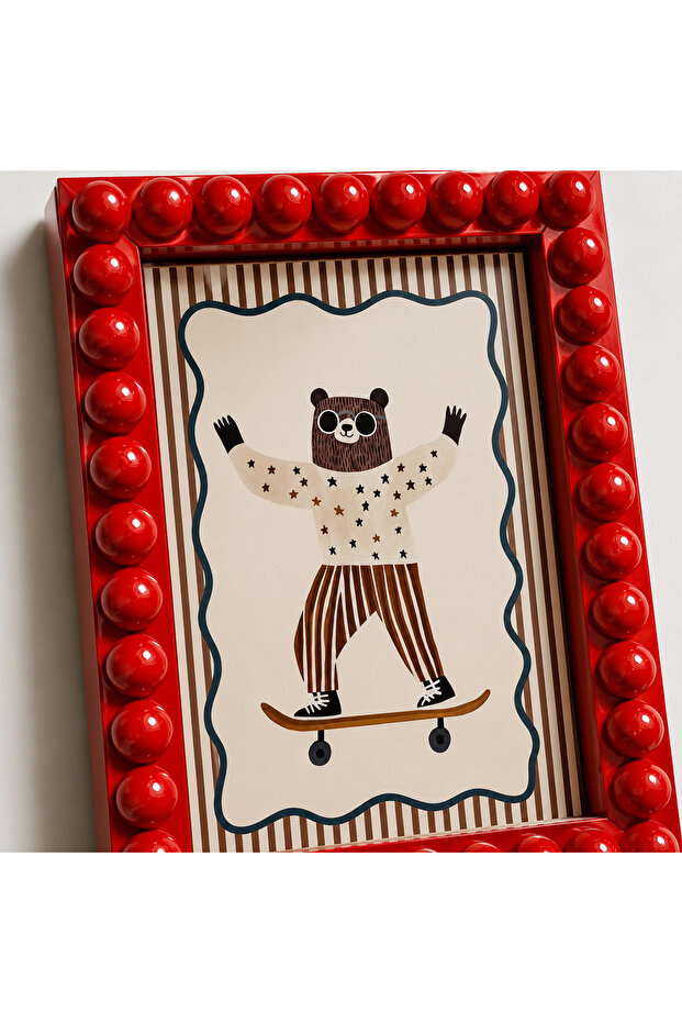 Bubble Wooden Children's Room Frame – Skating Teddy Bear | 13X18 cm