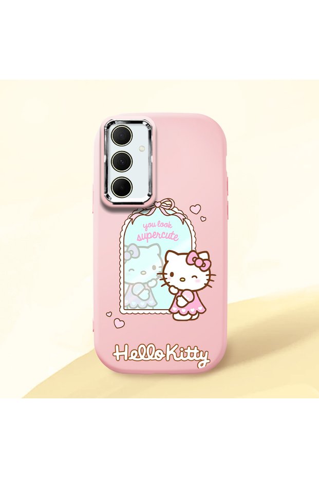 Samsung Galaxy A35 Compatible Case with Camera Protector Pink Silicone Couple Phone Case with Kitty Pattern