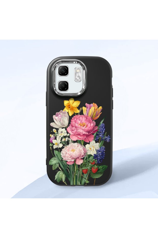 Infinix Smart 9 Compatible Case Camera Protector Black Silicone Couple Phone Case with Floral Pattern