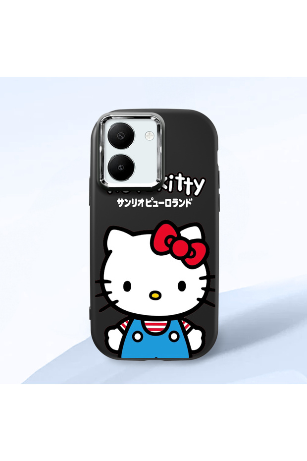 Vivo Y36 Compatible Case Camera Protector Black Silicone Couple Phone Case Kitty Pattern