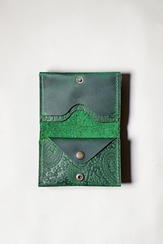 Genuine Leather Card Holder with Shawl Pattern, Minimal Size, Men's and Women's Card Holder
