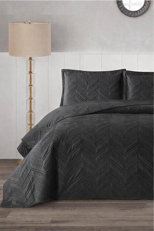 Paris Double Luxury Velvet 240X260 cm Bedspread Anthracite