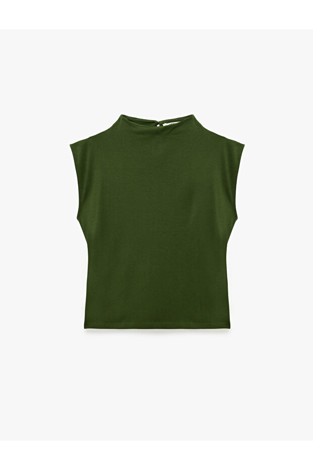 Slim Fit Accessory Belt Detailed Stand Collar Sleeveless Blouse