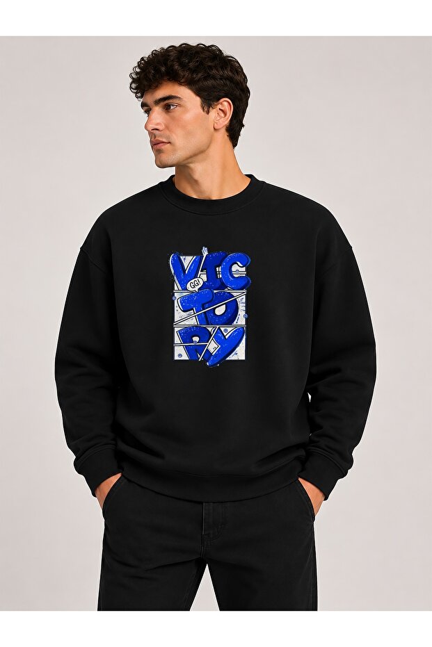 Victory Print Detailed Crew Neck 2 Thread Sweatshirt