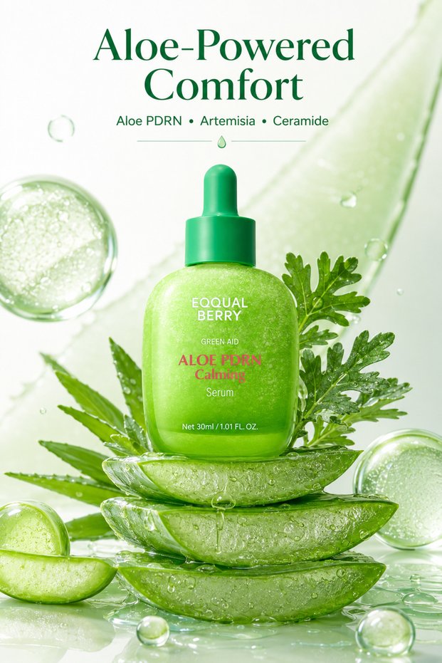 EQQUALBERRY Green Aid Aloe PDRN Calming Serum 30ml – Soothing Hydrating Face Serum with 5-Cica, Artemisia & Ceramide for Sensitive Skin