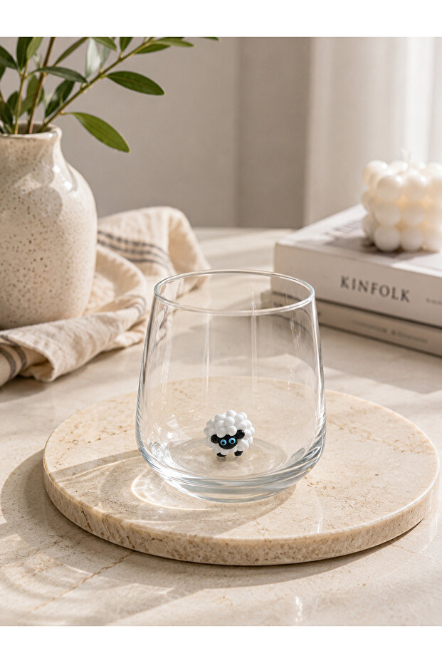 Decorative Water Glass with Cute Lamb Glass Figure