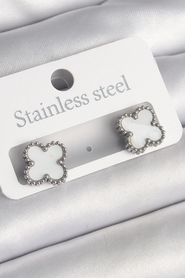 316L Steel Silver Color White Clover Model Women's Earrings