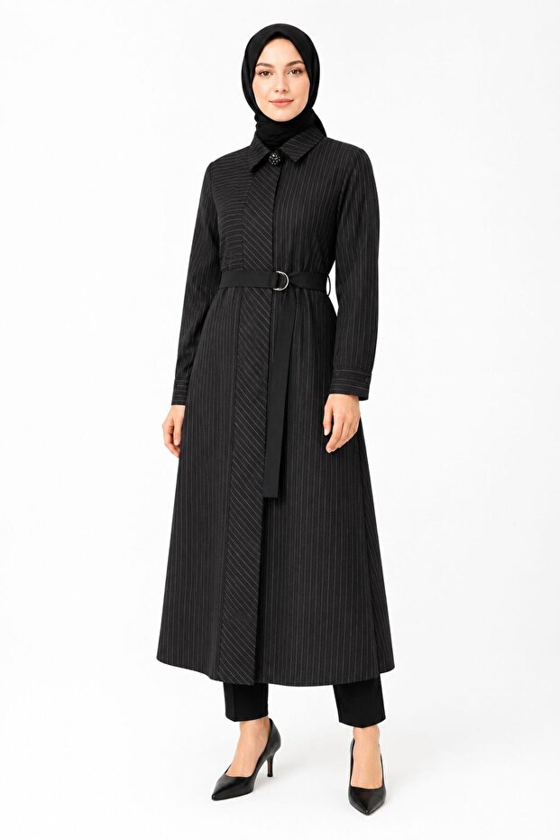 Striped Belt Detailed Rity Tunic Black 1656