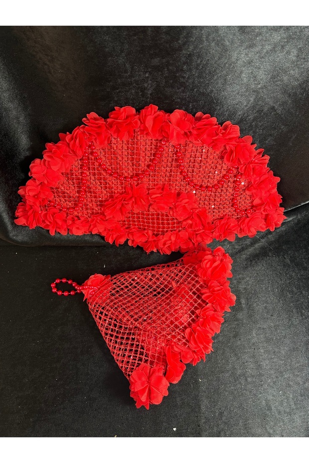 Red Bridal Fan and Bridal Handkerchief Henna Fan