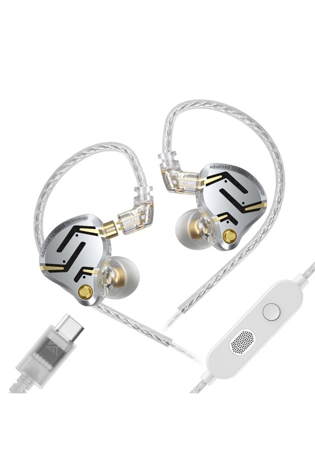Silver With Mic-C KZ ZS12 PRO 2 1DD + 5BA Hybrid HiFi In Ear Earphones Improved Bass Monitor Headpho