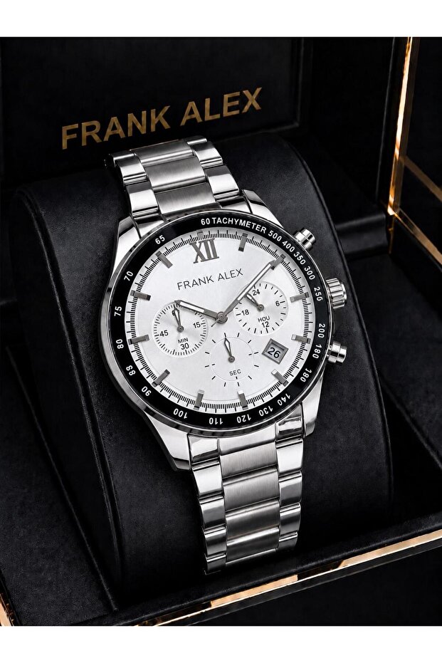 Dial with Stopwatch 2-Year Warranty Steel Strap 3 Atm Men Wristwatch Fg.X7327.1