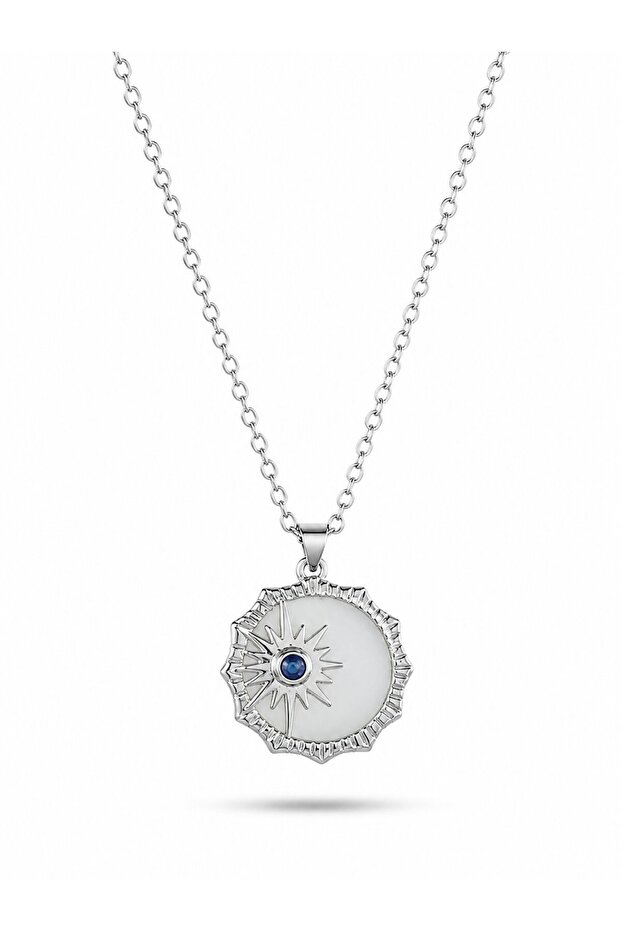 316L Steel Silver Color Zircon Stone Enamel Pole Star Necklace