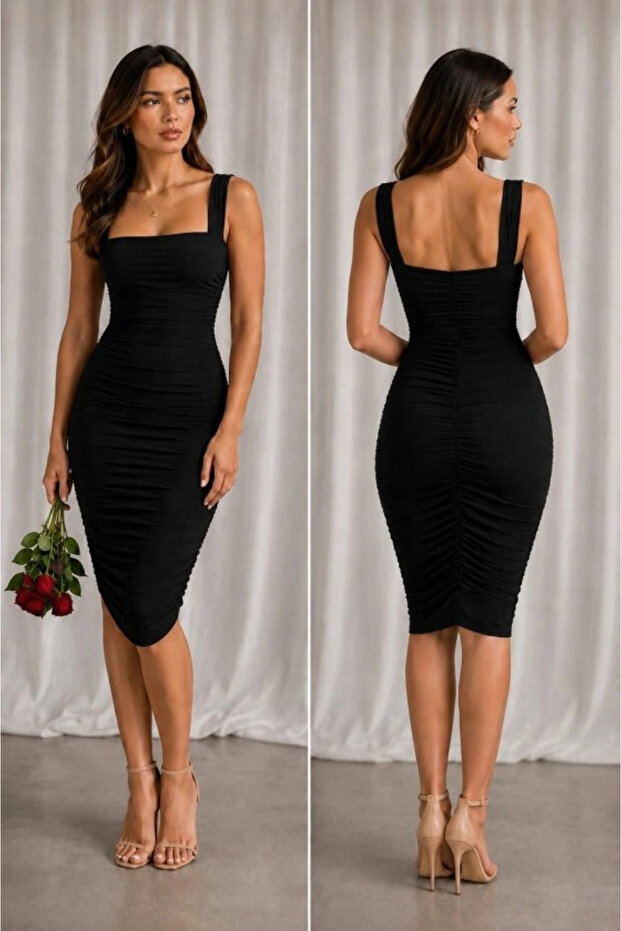 Women's Thick Strap Gathered Sandy Dress