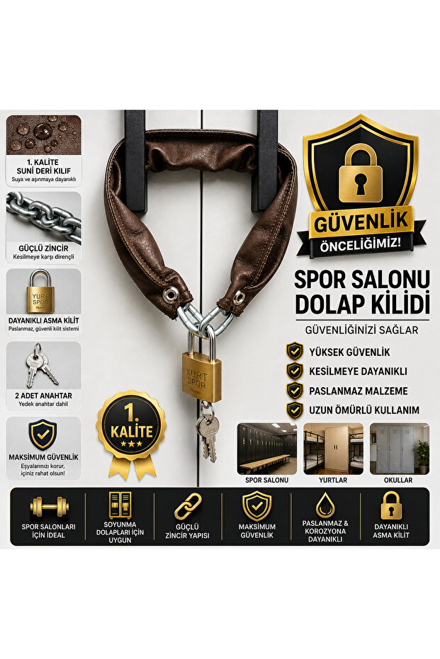 Durable Galvanized Chain and Padlock Security Cabinet Lock Brown