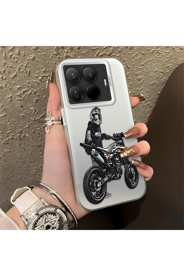 Mi 15t Pro Compatible Helmeted Motorcyclist Drawing Printed Men's Style Phone Protective Case