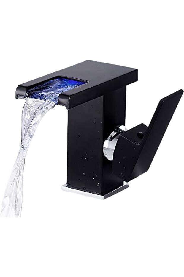 LED lighting, bathroom faucet, black, waterfall faucet, three - color washbasin faucet, hot and cold water faucet, single - handle mixer faucet,...