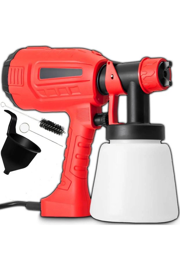 Electric spray painting system, 1200ml paint can, spray gun, 4 nozzles, spray speed 800ml/minute, indoor/outdoor, wireless design, LED lighting.