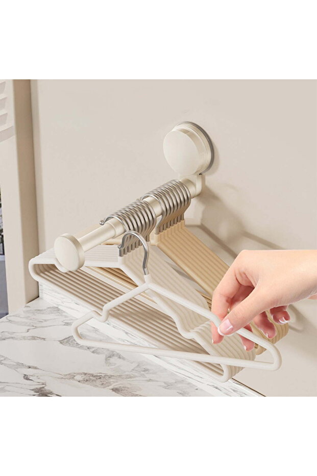 Extendable suction cup clothes hanger, no-drill wall-mounted clothes hook, space-saving foldable shelf, for bathroom & kitchen, white, 2-pack