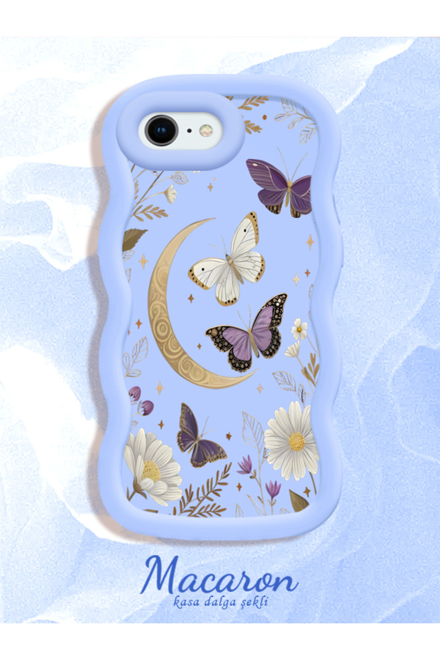 iPhone 6 Plus/6S Plus Compatible Wavy Frame Moon Butterfly and Flower Pattern Silicone Phone Case