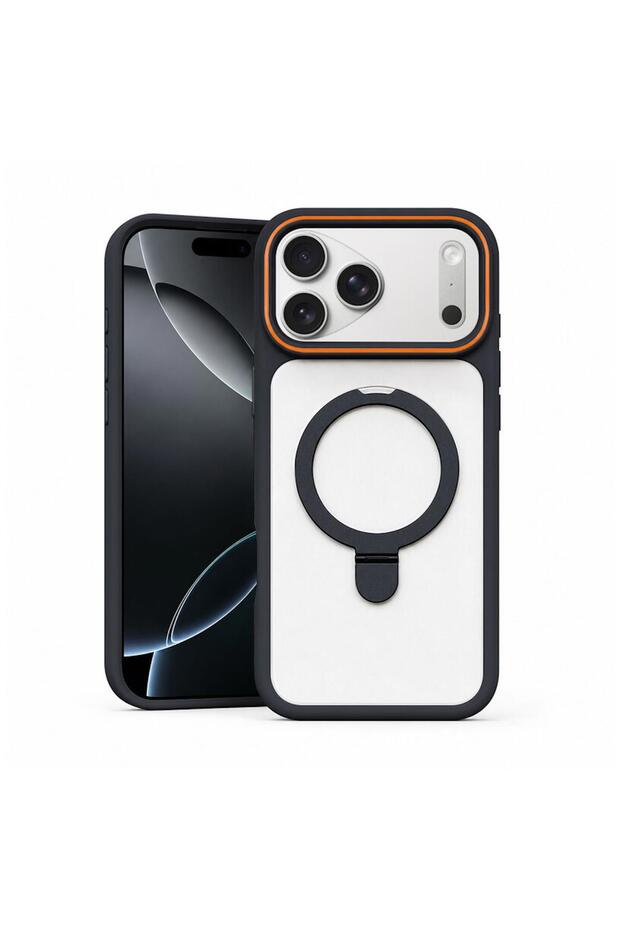 Apple iPhone 17 Pro Max Compatible Case with Magring Stand Silicone Case Black