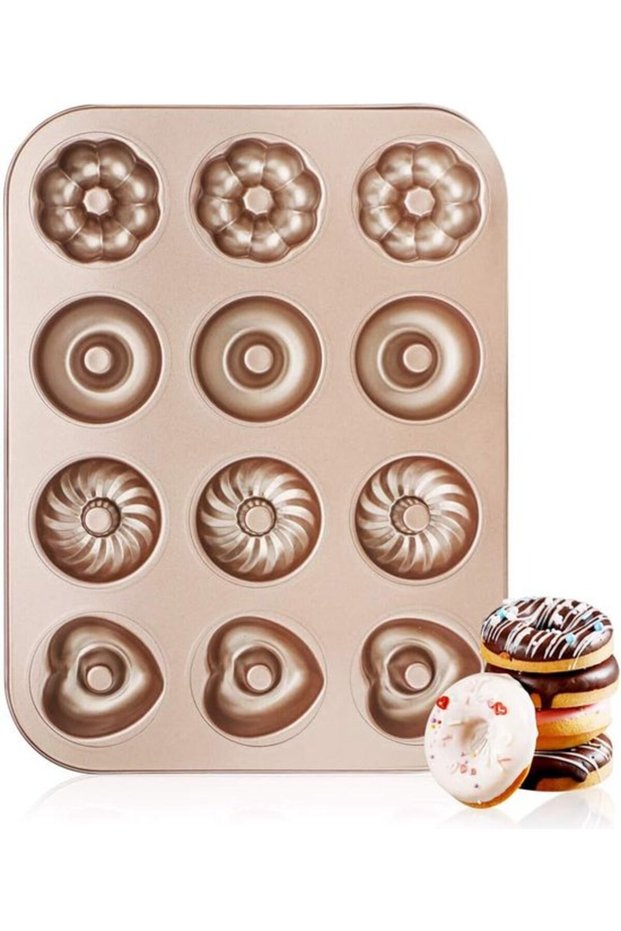 Donut Molds - 1 Piece - Mini Non-stick Donut Molds - 12 Molds - Carbon Steel - Suitable for baking bagels and other pastries.