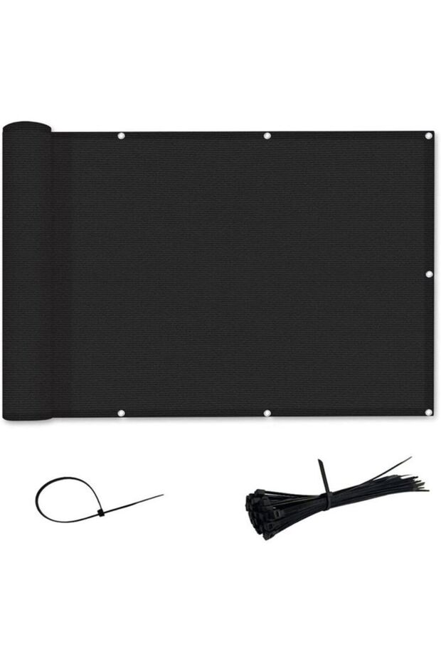 Balcony sunshade/privacy screen, made of UV-resistant and tear-resistant high-density polyethylene, 0.9m x 3m, black.