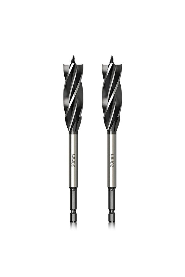 woodworking drill bit set - 20mm x 165mm x 2 pieces - spiral drill bits w/self-feed guide tip - 1/4-inch hex shank drill bits - For woodworking