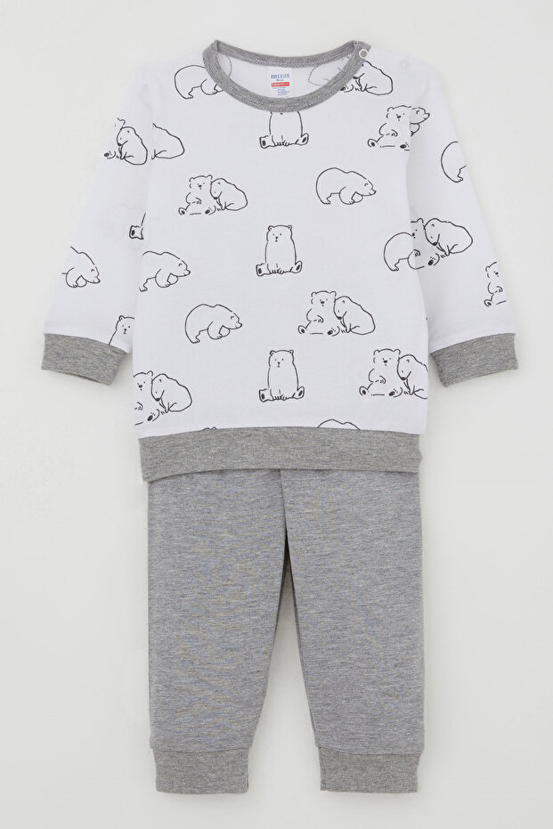 Baby Boy Pajama Set with Shoulder Patches, Cute Polar Bear Pattern, 4 Months-1 Year, White