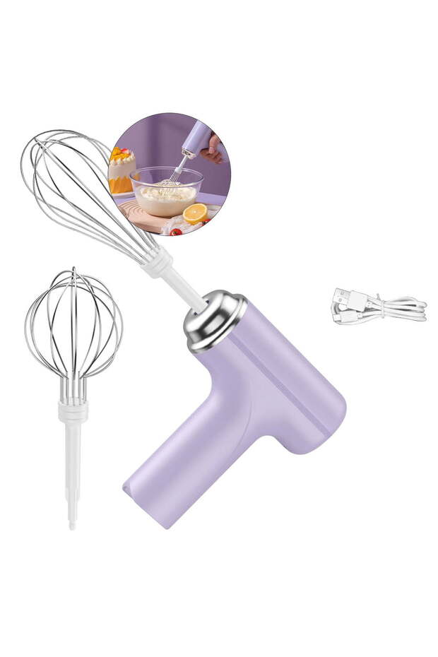 Cordless electric mixer, portable handheld electric mixer, suitable for mixing pretzels, cakes, eggs, dough, and other foods - Purple