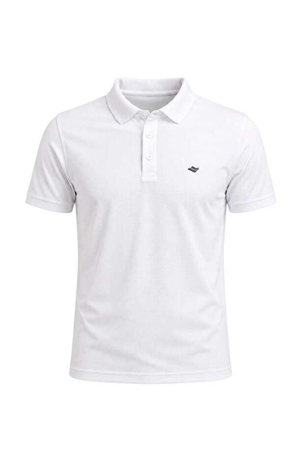 تيشيرت بولو أبيض للرجال من نوع Battal Waffle Polo Neck
