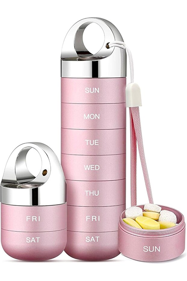 Waterproof Weekly Stackable Aluminum Alloy Pill Organizer Box (pink).