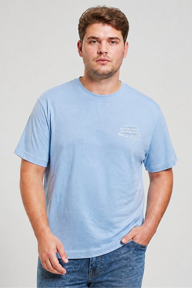 Men Crew Neck Short Sleeve Graphic Print T-Shirt, Blue