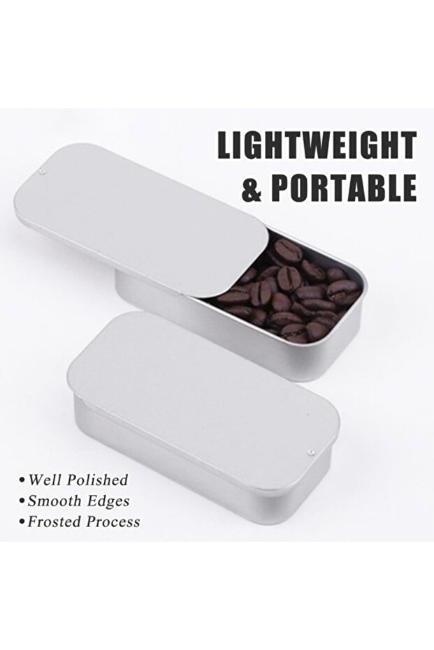 6 pieces - Rectangular tin with sliding lid - Metal tin - 50×25×10 mm - Portable metal box - Reusable empty mini tin