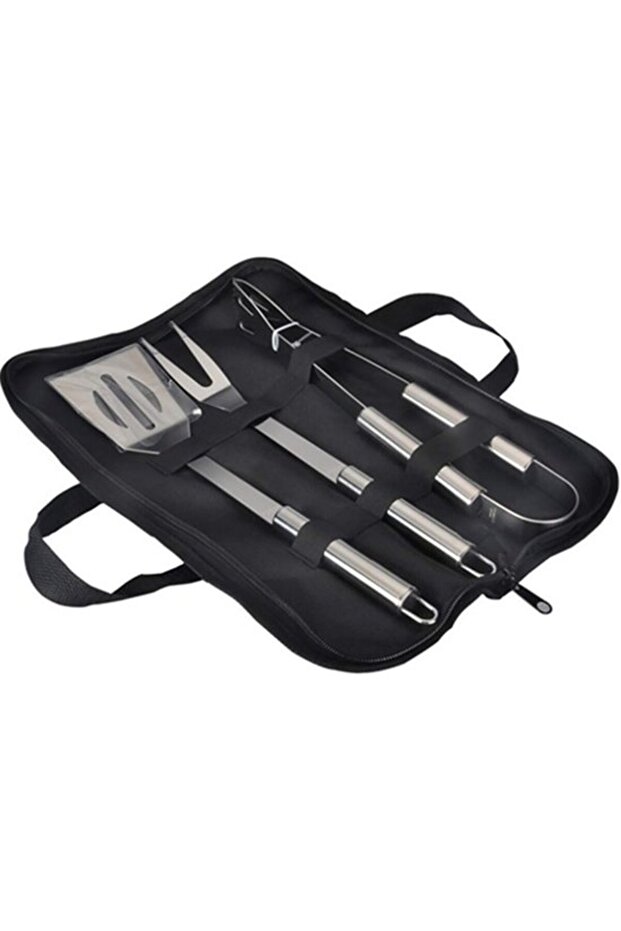 BBQ Grill Tool Set - Stainless Steel Barbecue Accessories - 3 Pieces - Includes Carrying Bag