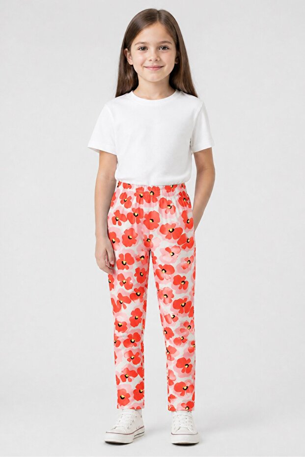 Kids Girl Floral Print Leggings, Multicolor