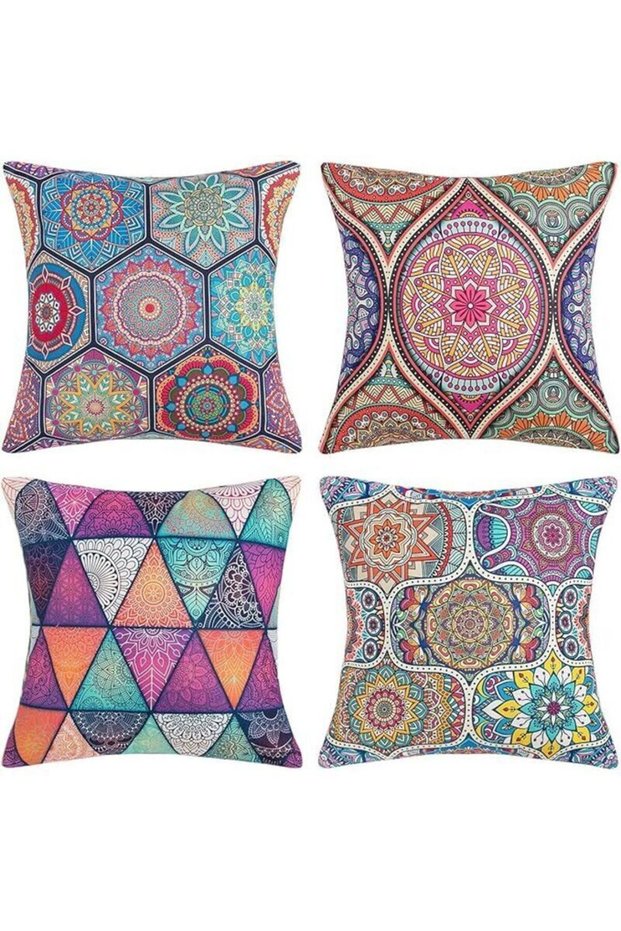 Bohemian Mandala Cotton Linen Pillowcase, Square Cushion Cover, for Beds, Cars, Homes, Sofas, Bedrooms, Living Rooms, Indoor/Outdoor Decor,...