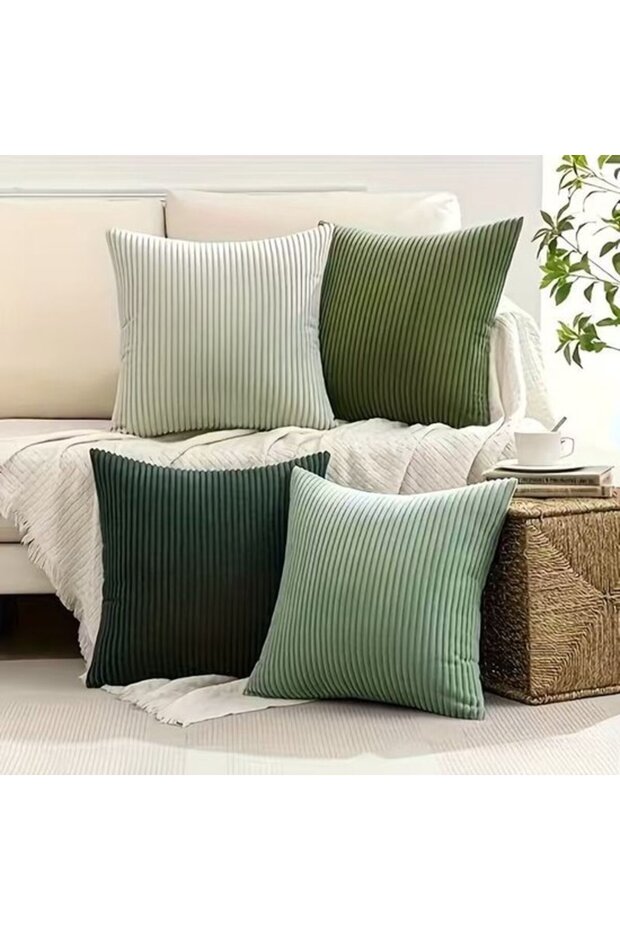4-Piece Bohemian Farmhouse Decorative Pillowcases, Cushion Covers for Living Room Sofa (45 x 45 cm, Green)