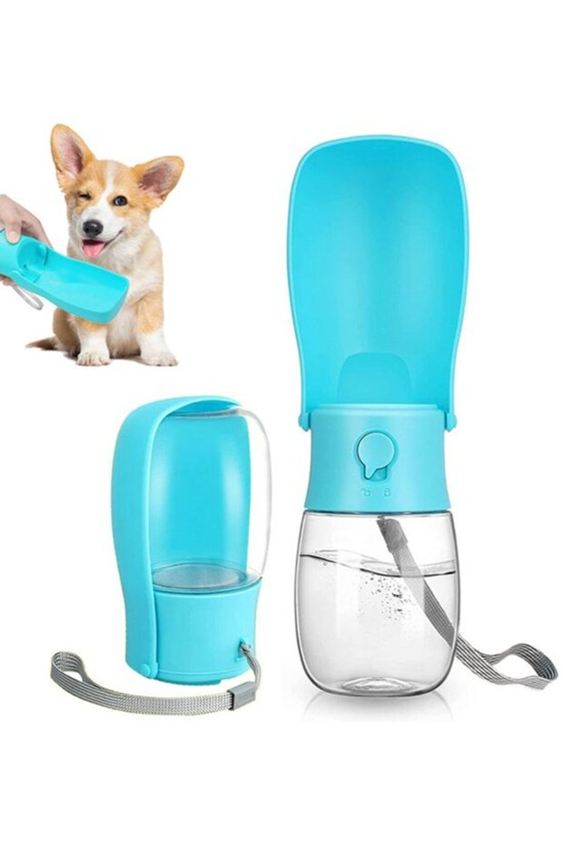 Portable Blue Dog Water Bottle, Compact Collapsible Pet Water Dispenser or Bowl for Puppies, Small, Medium & Large Dogs
