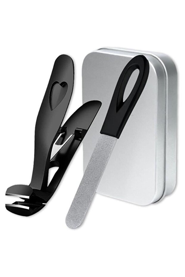 Nail clippers - Black - Ergonomic - Stainless steel - Suitable for thick nails - Includes file and storage box
