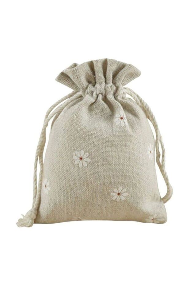 A set of 20 linen/jute bags with drawstring, measuring 13*18 cm.