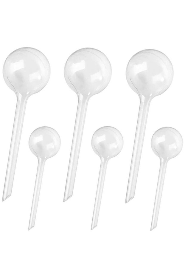 A set of 6 glass watering balls for automatic watering of plants. Suitable for both indoor and outdoor plants. Available in large and small sizes.