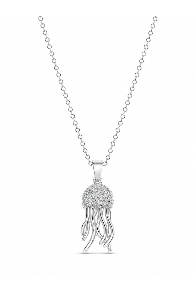 316L Steel Chain Silver Color Zircon Stone Jellyfish Model Necklace