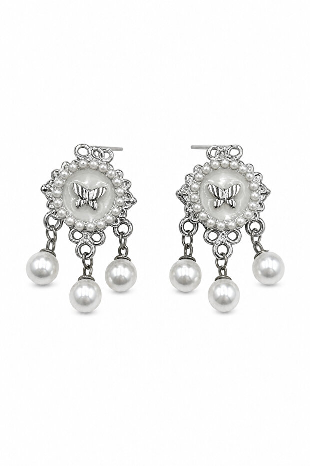Butterfly Motif Pearl Dangle Bijoux Earrings Women's Jewelry Accessory
