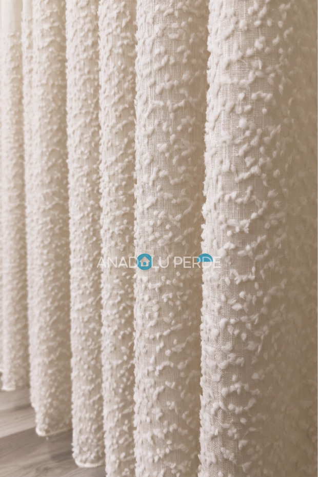Cream Linen Textured Tulle Curtain with Bearded Tassels I Heavy Weight I 1/3 Sik Pile I Wrinkle Resistant I Does Not Need Ironing I Suitable for Any Room