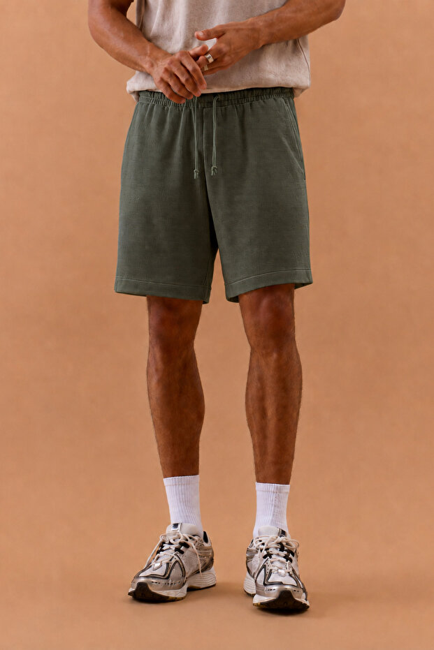 Jacquard Textured Men's Shorts – Regular Fit Elastic Waist Shorts