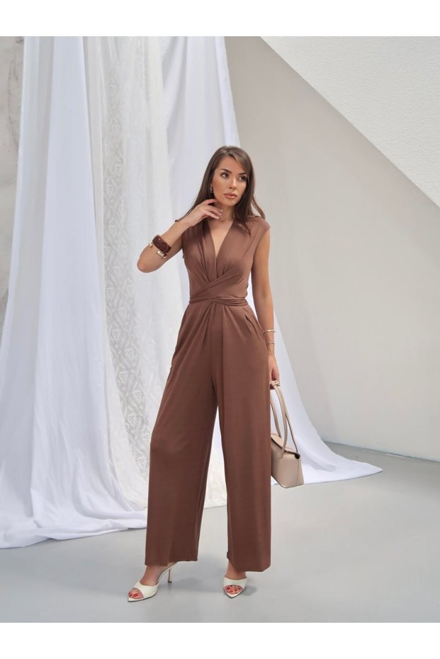 Women's Evelina Ribana Double-Breasted Long Jumpsuit with Tie Detail