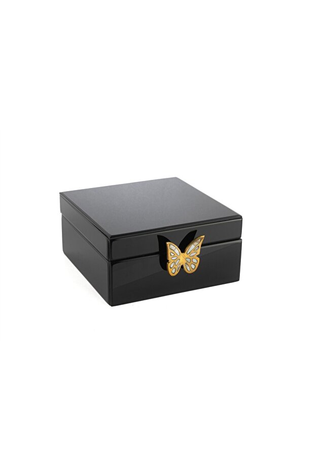 Black Butterfly Figured Glass Box 24X22X11Cm